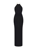 Korobeynikov Halterneck Backless Maxi Dress — Black/ Gold — Size XS — Front View