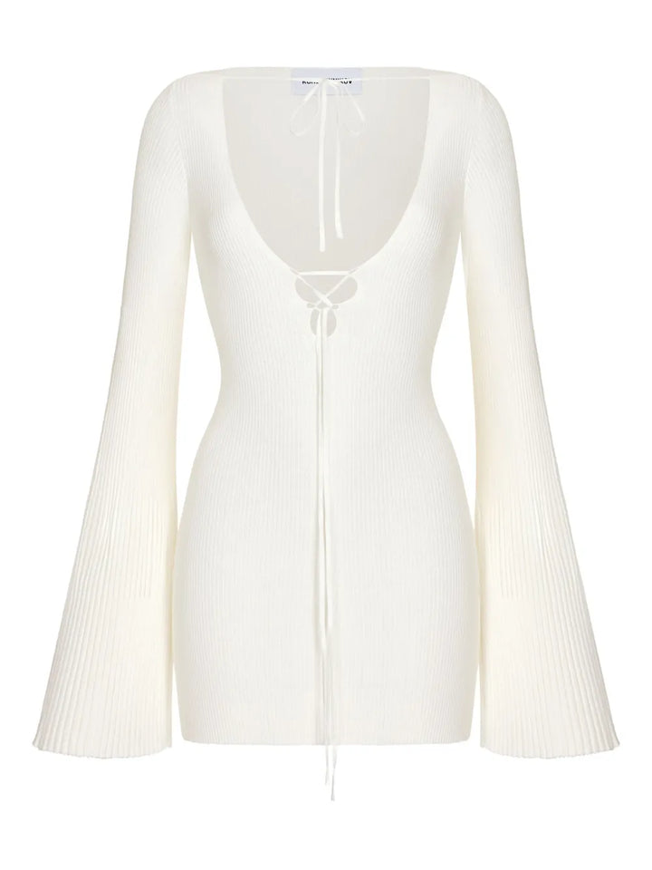 Korobeynikov Ribbed Knit Mini Dress — White — Size XS — Front View