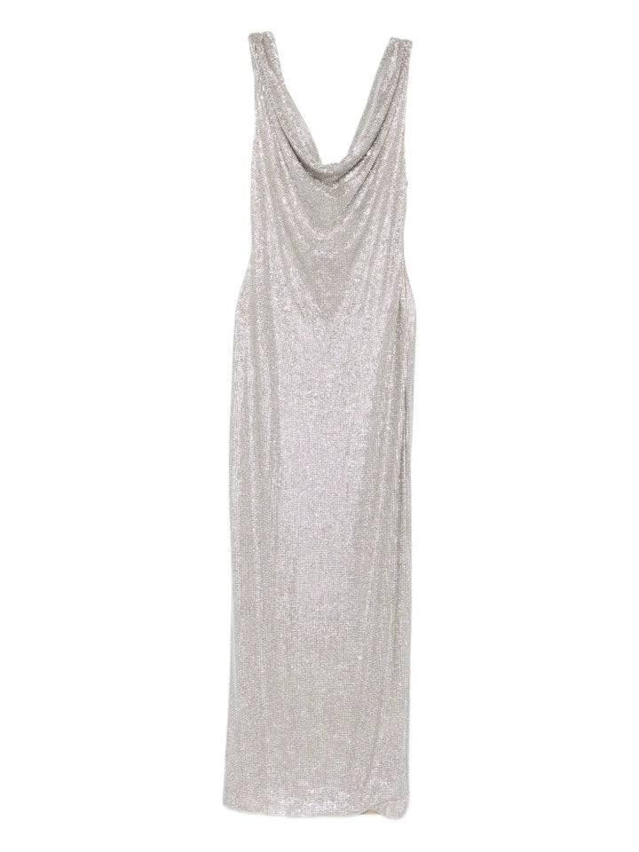 Giuseppe Di Morabito Cowl Neck Sequin Dress — Silver — Size S — Front View