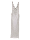 Giuseppe Di Morabito Cowl Neck Sequin Dress — Silver — Size S — Front View