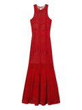 Twinset Openwork Knit Maxi Dress — Red — Size XS — Front View