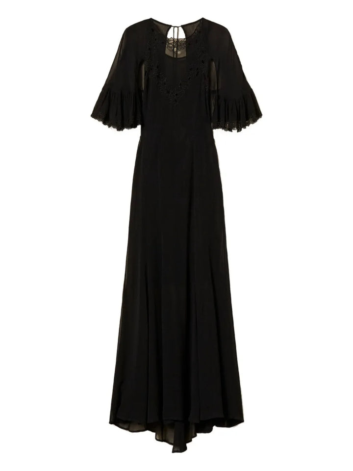Twinset Embroidered Georgette Dress — Black/ Red — Size XS — Front View
