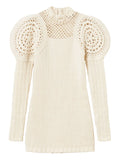Twinset Crochet Detailed Puff Sleeve Dress — White — Size XS — Front View