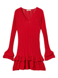 Twinset Knitted Ruffled Mini Dress — Red — Size XS — Front View