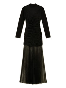 Twinset Pleated Tulle Knitted Dress — Black/ Red — Size S — Front View