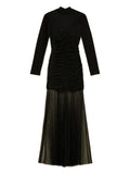 Twinset Pleated Tulle Knitted Dress — Black/ Red — Size S — Front View