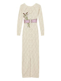 Twinset Bow Diamond Pattern Maxi Dress — White — Size XS — Front View