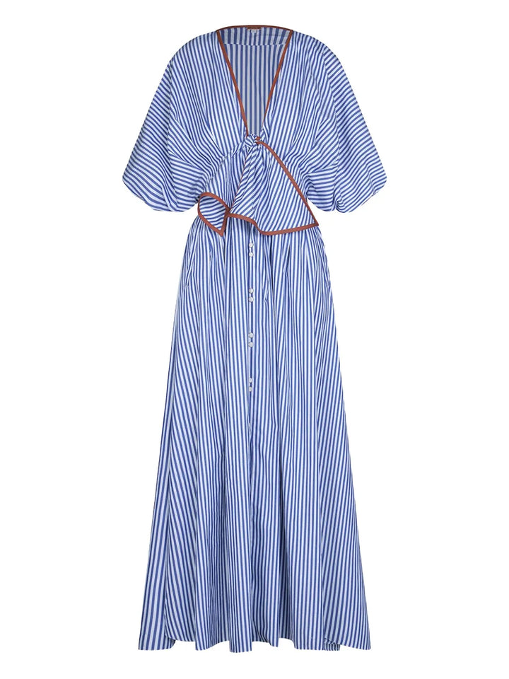 Johanna Ortiz Endless Spring Midi Dress — Blue/ Red — Size XS — Front View