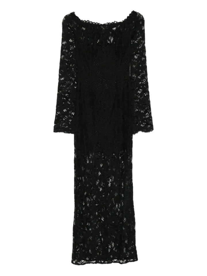 Manuri Lace Embellished Boat Neck Maxi Dress — Black — Size XS — Front View