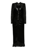 Nissa Lace Trimmed Midi Dress — Black/ Red — Size XS — Front View