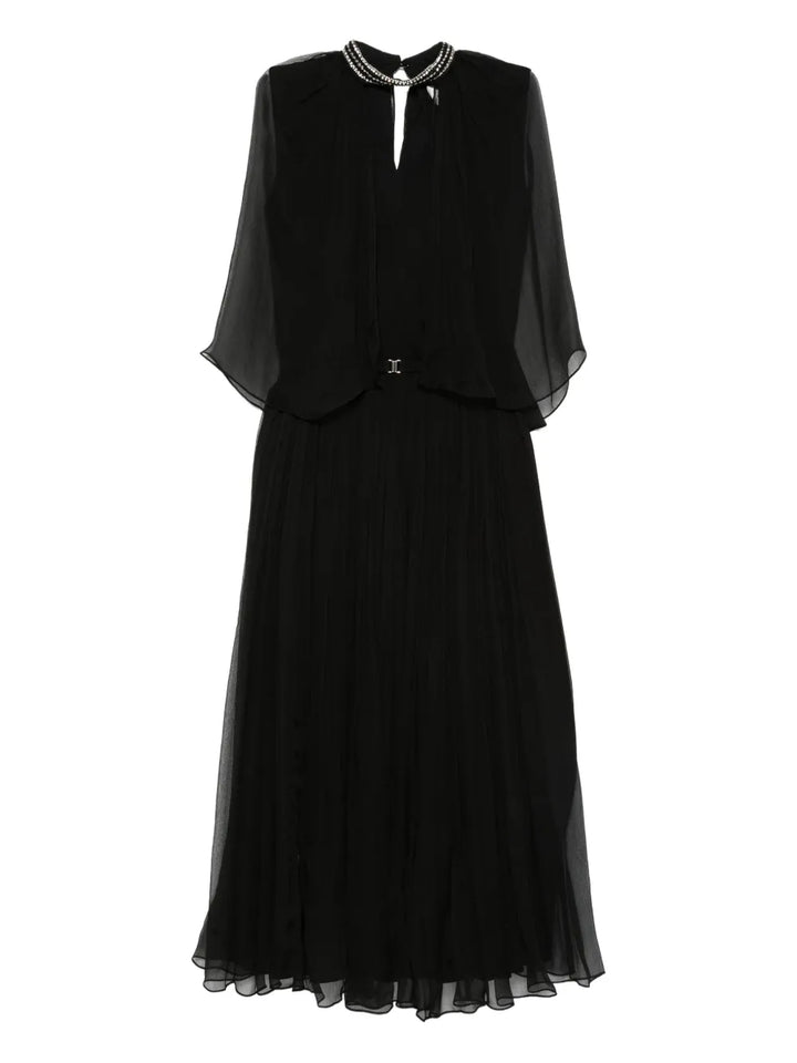 Nissa Crystal Embellishment Pleated Midi Dress — Black — Size XS — Front View
