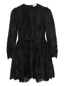 Zimmermann Lace Trimmed Mini Dress — Black/ Red — Size XS — Front View