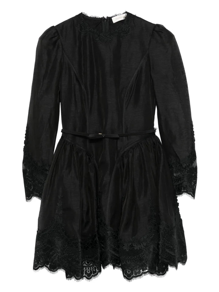 Zimmermann Lace Trimmed Mini Dress — Black/ Red — Size XS — Front View