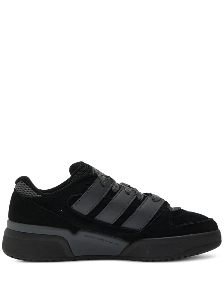 adidas Forum 2000 Three-Stripe Suede Sneakers — Black — Size US M 8.5 - US W 10 — Front View