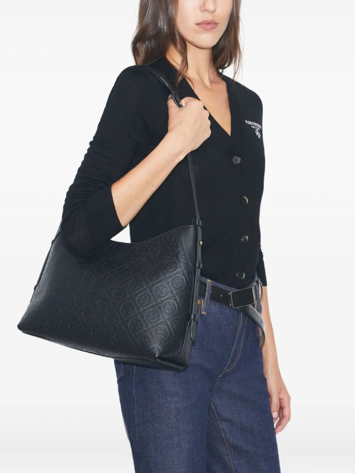 Tory Burch T Monogram Pebble Leather Shoulder Bag — Same as shown — Size One Size — Side View