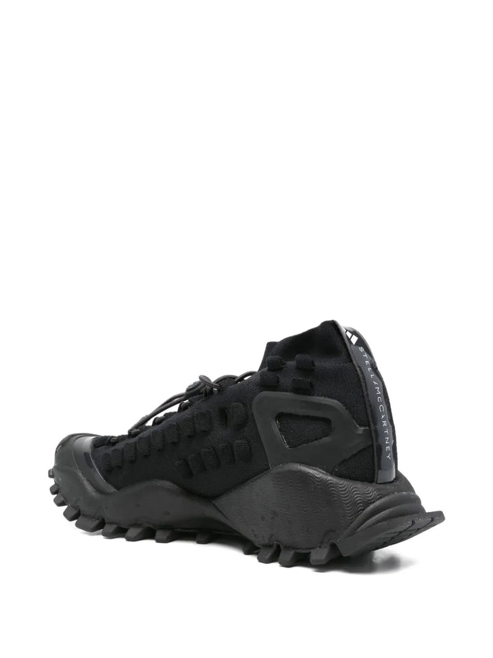 adidas By Stella Mccartney Ridged-Sole Lace-Up Sneakers — Black — Size US M 10 - US W 11.5 — Back View