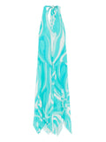Pucci Marmo Print V Neck Asymmetric Dress — Blue — Size XS — Front View