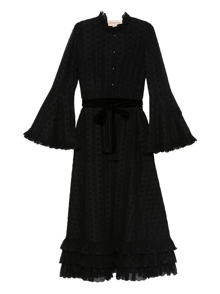 Valentino Garavani Ruffled Bell Sleeve Dress — Black — Size XS — Front View
