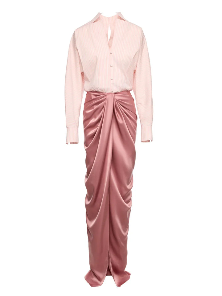 Vpm Atelier Corynna Draped Satin Panel Maxi Dress — Pink — Size XS — Front View
