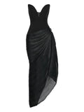 Vpm Atelier Tess Sweetheart Neckline Pleated Maxi Dress — Black/ Gold — Size S — Front View
