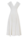 Simkhai Nina V Neck Pleated Midi Dress — White — Size XS — Front View