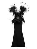 Ana Radu Feather Embellished Corset Maxi Dress — Black — Size S — Front View