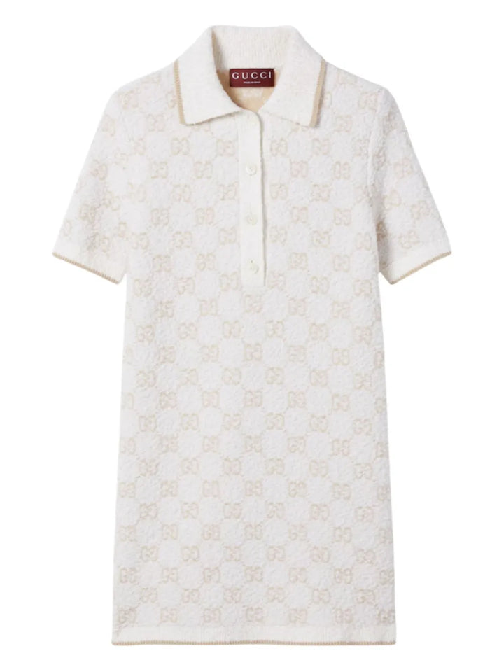 Gucci Gg Pattern Short Sleeve Mini Dress — White — Size XS — Front View