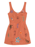 Alemais X Lrnle Dusty Embroidered Mini Dress — Red/ Orange — Size S — Front View