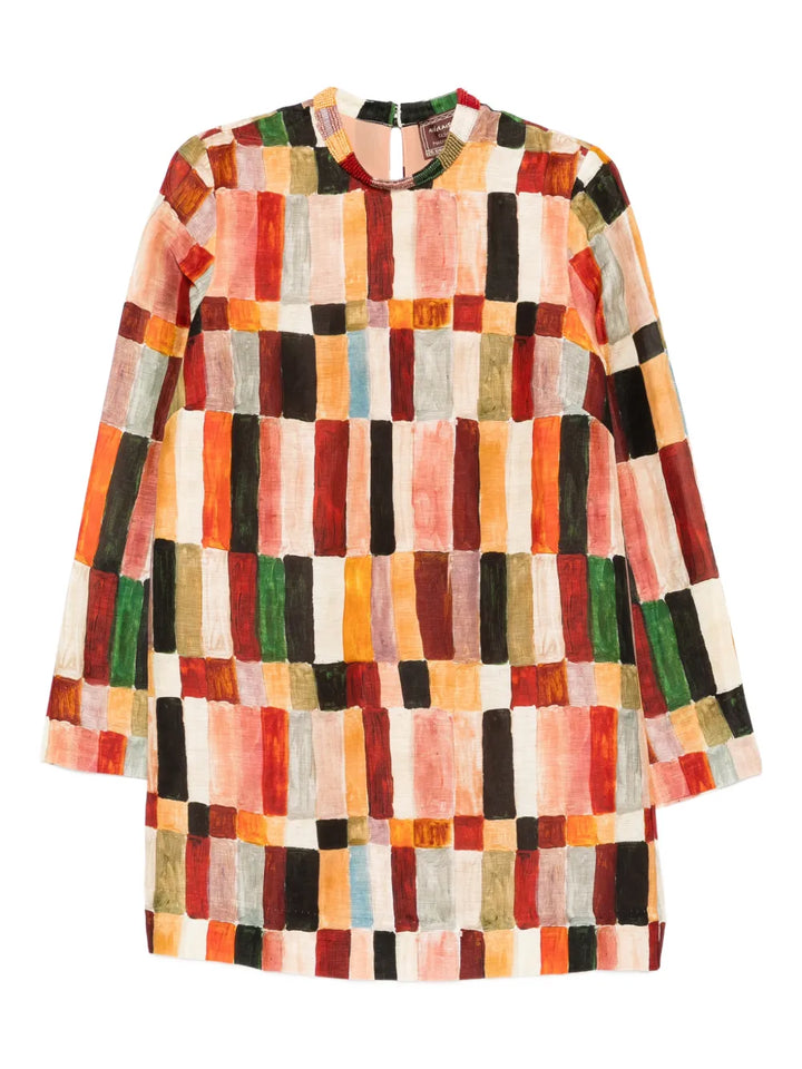 Alemais X Lrnce Marjorelle Multicoloured Mini Dress — Beige/ Red — Size XXS — Front View