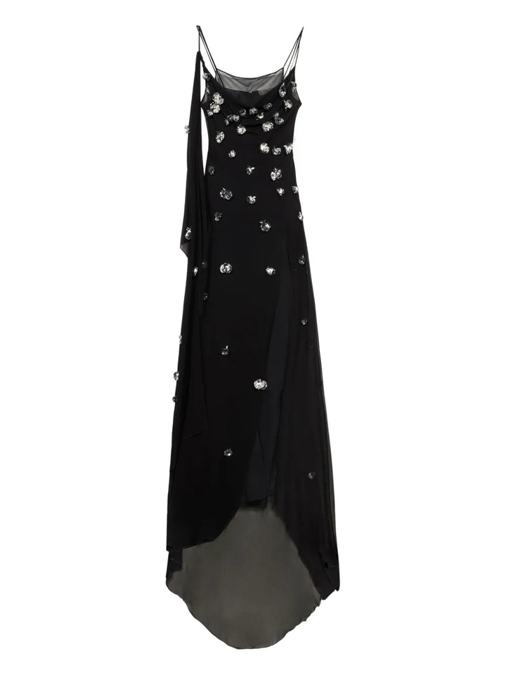 Blumarine Scattered Embellishments Maxi Dress — Black/ Red — Size S — Front View