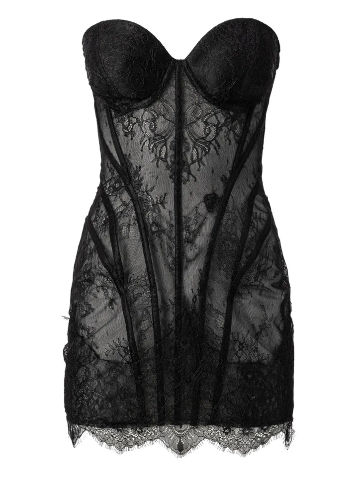 Moos Studio Noir Spell Lace Mini Dress — Black — Size XS — Front View