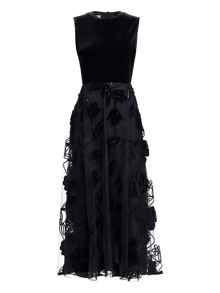 Elie Saab Floral Sleeveless Maxi Dress — Black — Size XS — Front View