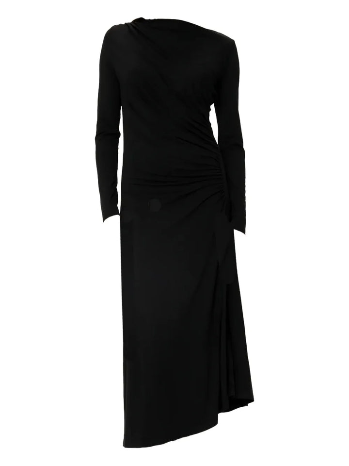 Viveh Nashira Draped Design Midi Dress — Black — Size XS — Front View