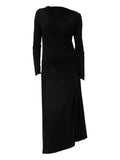 Viveh Nashira Draped Design Midi Dress — Black — Size XS — Front View