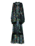 Miau By Clara Rotescu Floral Print Maxi Dress — Black — Size XS — Front View
