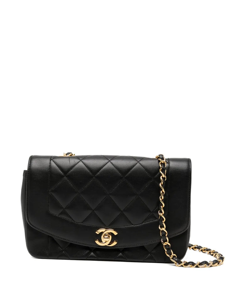 Chanel Pre Owned 1991 Diana Medium Black Lambskin Diana Stripe Classic Flap Shoulder Bag — Same as shown — Size One Size — Front View