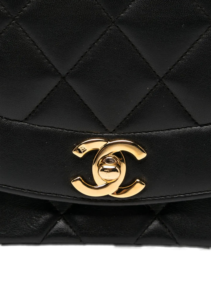 Chanel Pre Owned 1991 Diana Medium Black Lambskin Diana Stripe Classic Flap Shoulder Bag — Same as shown — Size One Size — Top View