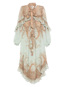 Zimmermann Paisley Print Ruffled Dress — Blue — Size S — Front View