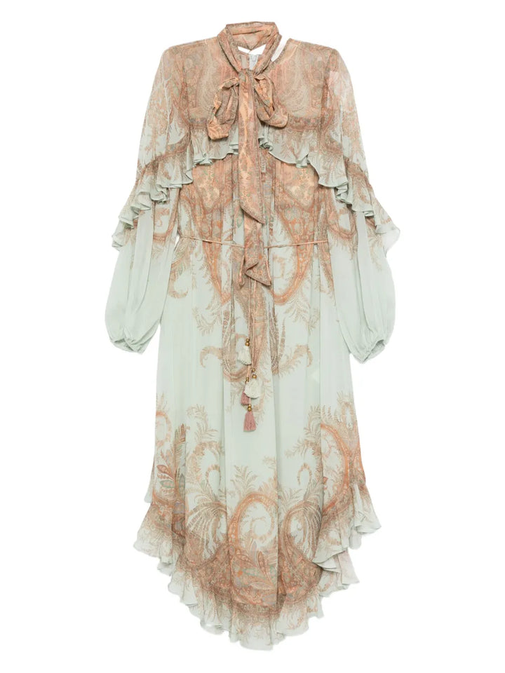Zimmermann Paisley Print Ruffled Dress — Blue — Size S — Front View