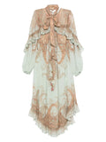 Zimmermann Paisley Print Ruffled Dress — Blue — Size S — Front View