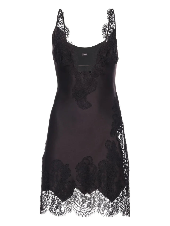 Il Volo Cara Lace Trimmed Slip Dress — Black — Size XS — Front View