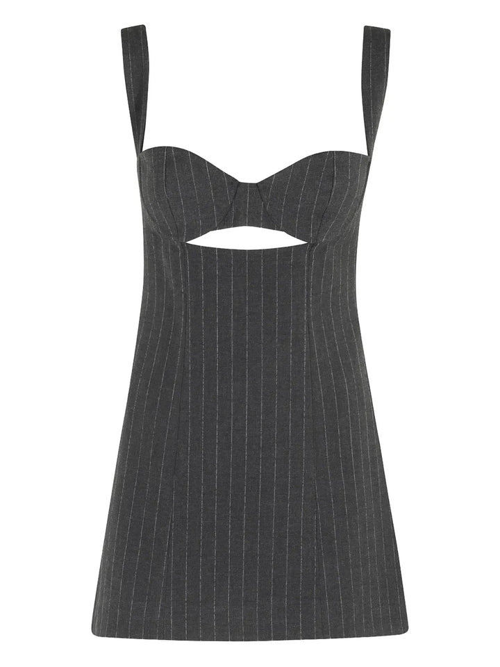 Retrofete Ariya Cutout Pinstripe Mini Dress — Grey — Size XS — Front View