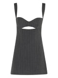 Retrofete Ariya Cutout Pinstripe Mini Dress — Grey — Size XS — Front View