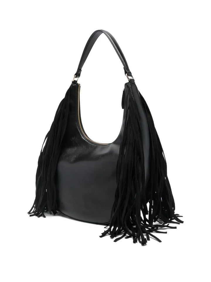 Twinset Fringe Detail Leather Shoulder Bag — Same as shown — Size One Size — Back View