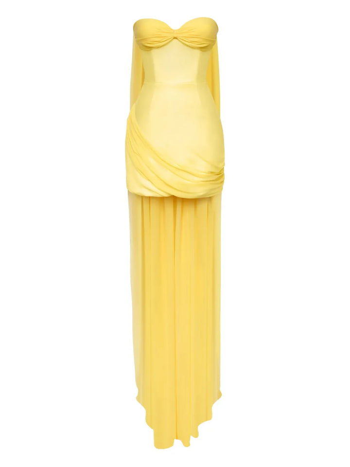 Post Meridiem Corset Train Mini Dress — Yellow — Size XS — Front View