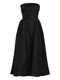 Post Meridiem Jacquard Satin Panel Midi Dress — Black — Size XS — Front View