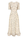 Post Meridiem Puff Sleeve Floral Midi Dress — Red/ Yellow — Size XS — Front View