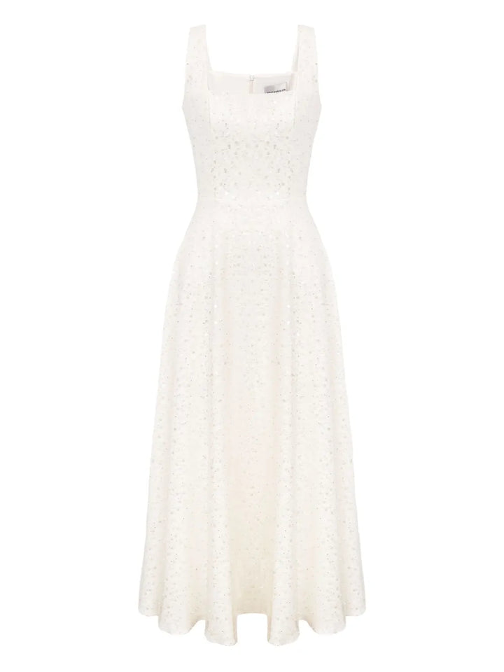 Post Meridiem Sequin Embellished Midi Dress — White — Size XS — Front View
