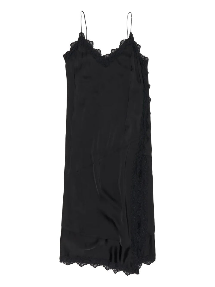 Bimba Y Lola Lace Trimmed Slip Midi Dress — Black/ Red — Size XS — Front View
