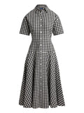 Polo Ralph Lauren Gingham Check Collared Midi Shirt Dress — Black/ Red — Size XS — Front View